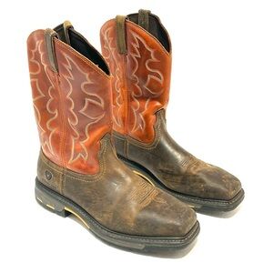Ariat WorkHog Mens 14D Pull-On Western Boots Steel Toe 100D6961 Brown Orange